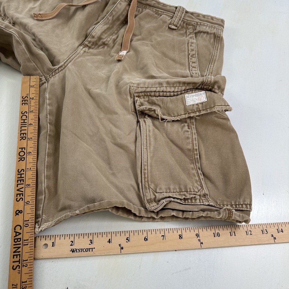 VTG Y2K Distressed Aeropostale Cargo Shorts Men 33 Beige Khaki Cutoffs Tag 34 - Picture 8 of 15